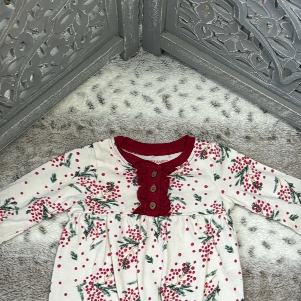 Burt’s Bees Baby floral Holly Christmas jumpsuit girls 3-6 months holiday party